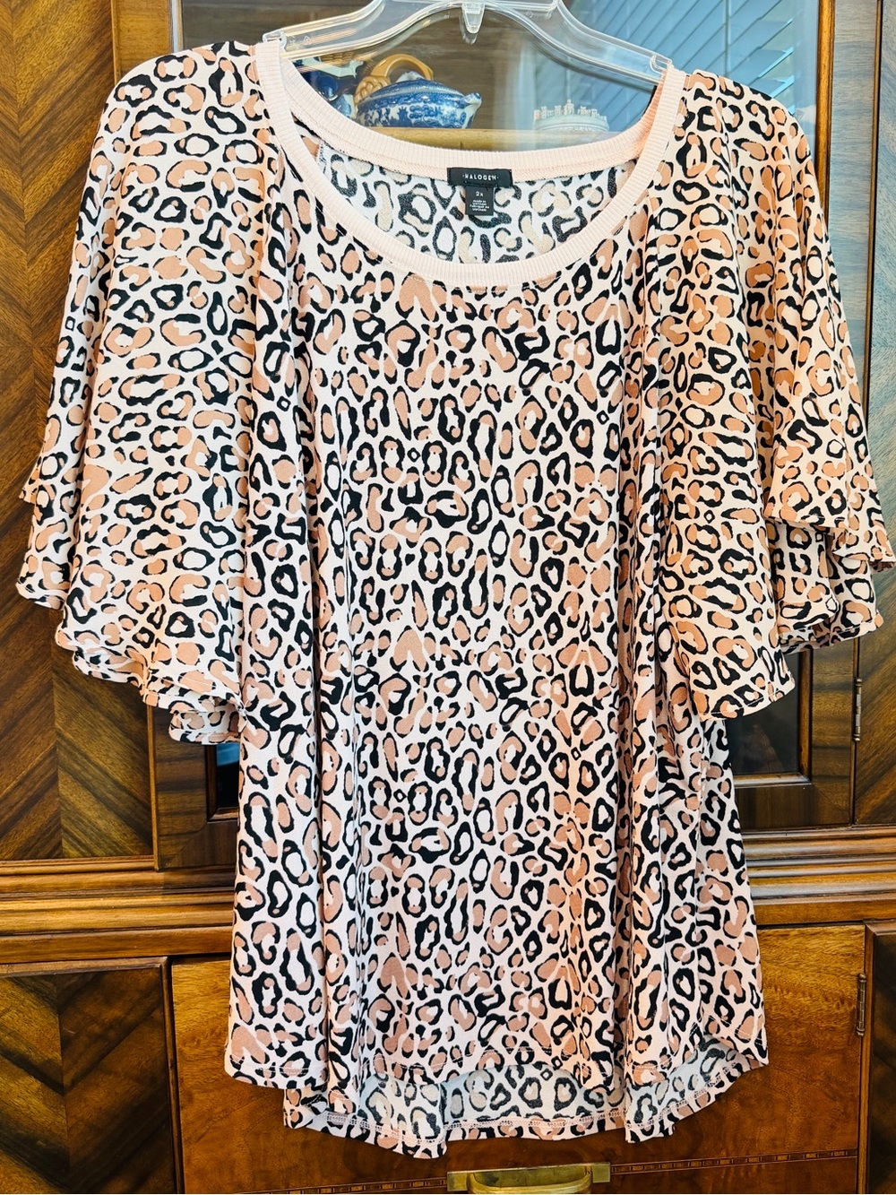 Halogen Sweet Pale Pink Cheetah Print Blouse